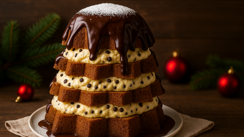 Pandoro con Crema al Mascarpone e Baileys Ricoperto di Cioccolato Fondente