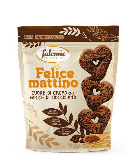Falcone Biscotti Cuore Di Cacao Con Gocce Di Cioccolato Gr.500